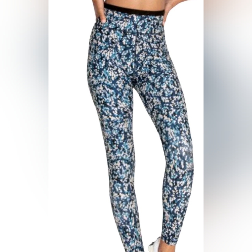 Johnny Was Calme Blue Multicolor Endurance High Waist Leggings Size Small